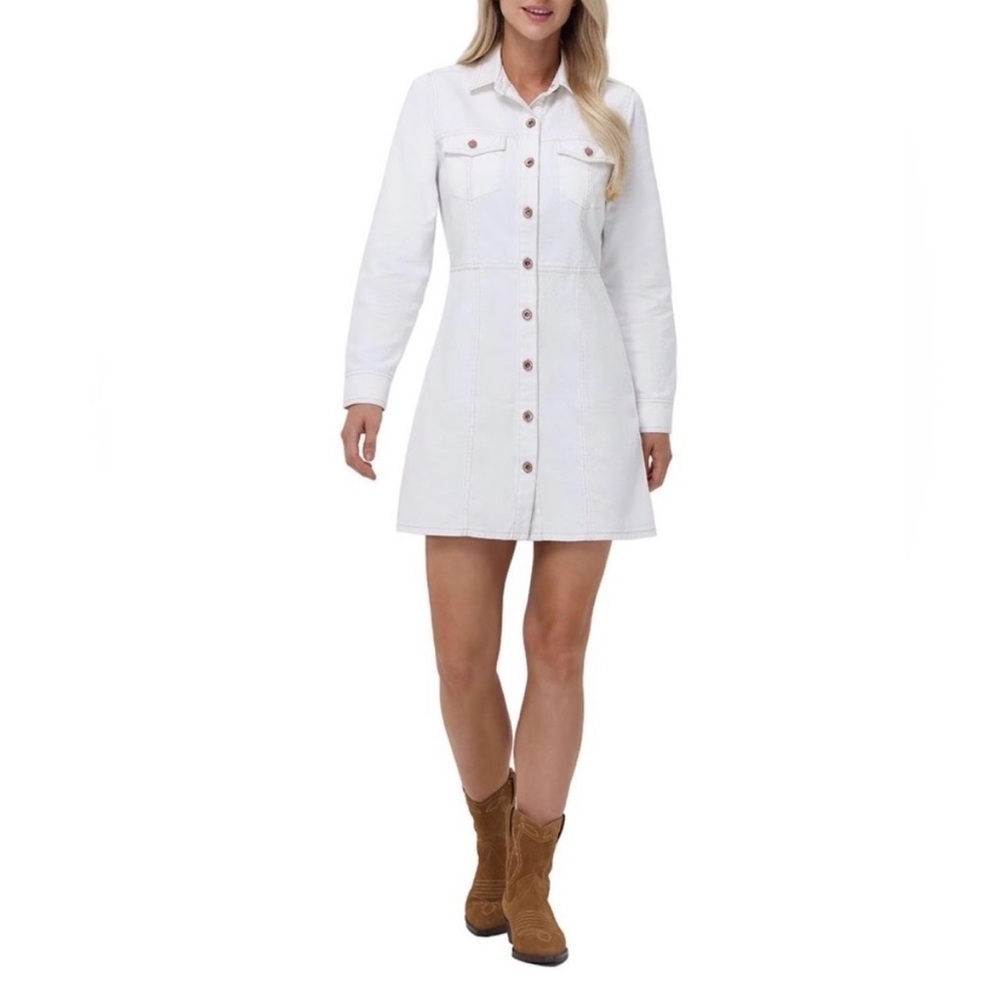 Frye White Long Sleeve Denim Dress